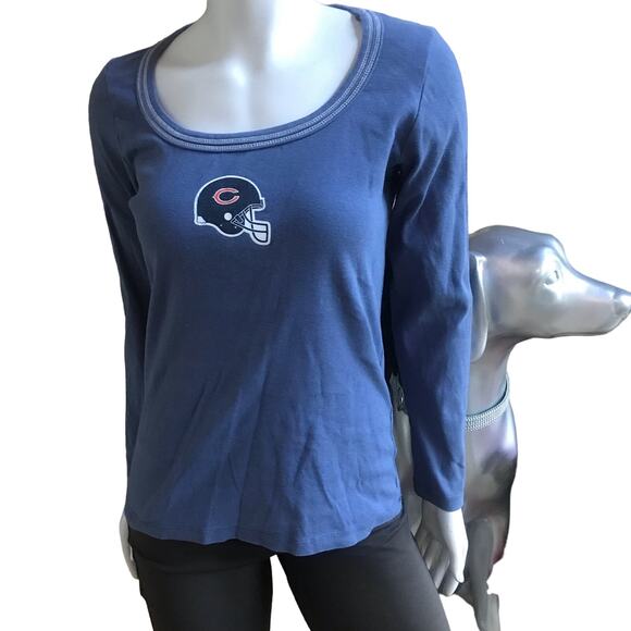 NFL Chicago Bears  Football Blue Long Sleeve Scoop Neck Shirt Women's Size Large - Picture 1 of 6